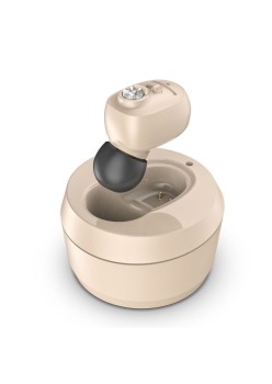 Aparat Auditiv Intraauricular In-Ear, Flippy, Amplificator de sunet pentru Auz, Minuscul Design Nou, 14 x 10 x 3.8 cm, 116 gr, Camel