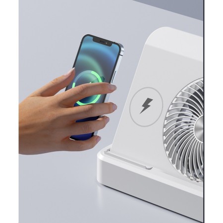 Ventilator 2in1, Flippy, Functie Incarcare Telefon Wireless, 100 Trepte de Viteza, 2400 mAh, 5V, 2A, 25 x 16.5 x 24 cm, Alb