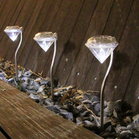 Lampă Solară LED pentru Grădină, Design Tip Diamant, Iluminare Alb Rece, IP65, 30 cm
