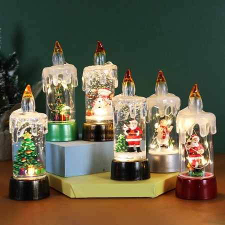 Decoratiune de Craciun tip Lumanare, Flippy, Lumanare de Cristal fara Fulgi de Zapada, Model Om de Zapada, Iluminare LED, 13 x 5 x 5 cm, Baza Gri, Transparent