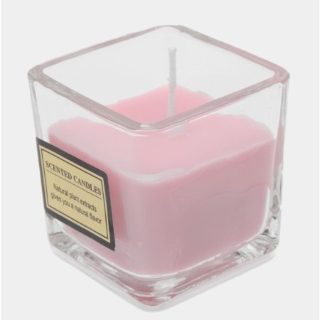 Lumanare Parfumata, Flippy, Model Pahar Transparent, cu Ulei Esential, 4.8 x 5.4 x 5.5 cm, Aroma de Trandafir, Roz pal