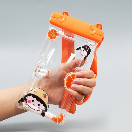 Husa subacvatica Fruity Waterproof Flippy, Snowproof, Universala, Impermeabila, cu Snur, pentru telefon sau documente, Orange Girl 2, Oranj