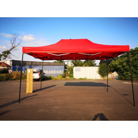 Cort Pavilion Pliabil 3x4.5m Roșu, Cadru Metalic, Prelată Impermeabilă, pentru Curte, Grădină, Evenimente