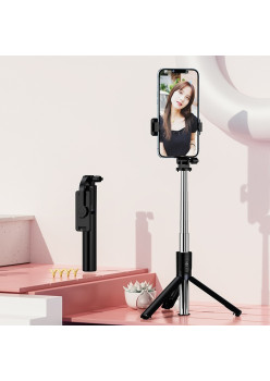 Trepied foto telescopic premium profesional Flippy Z101S , cadru multifunctional, telecomanda detasabila, pentru telefon/camera foto/gopro, functie selfie stick, ajustabil, pliabil, H33-100 cm, aluminiu, Negru