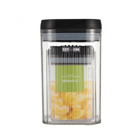 Cutii de Depozitare Alimente, Flippy, Set din 5 Cutii de tip Container, Recipiente pentru Cereale in Bucatarie,  Transparente cu Capac Negru