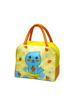Geanta Termoizolanta pentru Copii, Flippy, 23x13x19 cm, Model Imprimeu Foca, din Folie de Aluminiu si Panza Oxford, Galben/Portocaliu