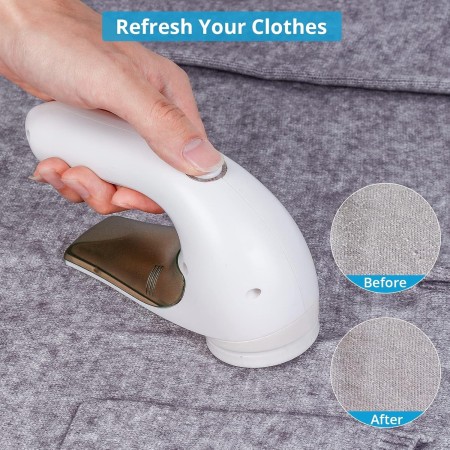 Aparat Pentru Curatat Scame, Par Si Praf, Flippy, Trimmer pentru Diferite Tipuri De Material, Cu Lame Din Otel Inoxidabil, Maner Ergonomic, Incarcare Prin USB, 15x6x9 cm, Alb