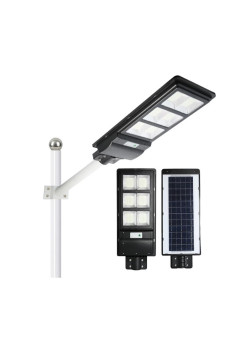Lampa solara stradala Flippy, cu telecomanda, senzor de miscare si lumina, suport prindere, 135 LED-uri, IP65, ABS, 8AH, 100W, temperatura culoare 6500K, 48.5x22x6.8 cm, autonomie 10-12 ore, negru