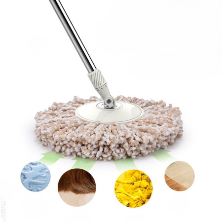 Set Galeata si Mop Rotativ 360°, Flippy, Cu Dubla Actiune Centrifuga, Pentru Uz Casnic, Maner din Otel Inoxidabil Telescopic, 2 Capte din Bumbac, 46x27x29 cm, Alb