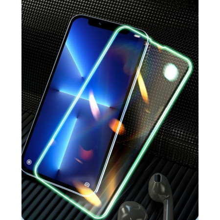 Folie Sticla Securizata Flippy,  Luminous, compatibila cu Apple iPhone 13, Margine fosforescenta verde
