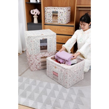 Cutie De Depozitare, Flippy, Pentru Haine, Lenjerie, Sosete Si Sutiene, Material Textil, 66L, Model Fluturasi, bej