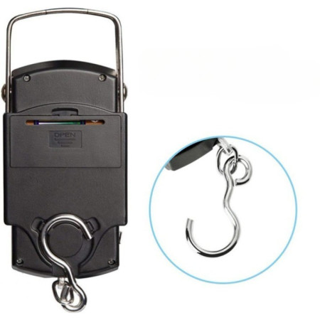 Cantar Digital de Mana, Capacitate 50 kg, Metru Incorporat, 20.5 x 6 x 2.5 cm, Negru