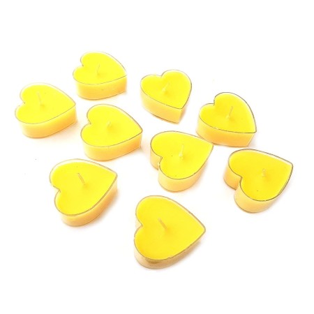 Set 9 Lumanari in Forma de Inima, Flippy, pentru Ziua Indragostitilor, Aroma de Citrice, Ardere 3.5 h, din Parafina, 4 x 2 cm, Galben