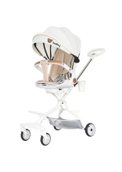 Cărucior 3 în 1, Reversibil, Pliabil, Poziție Somn, Tavă Masă, Roti 360°, Copertină UV, Suport Pahar, Model Pisicuțe, Alb, 6-36 Luni