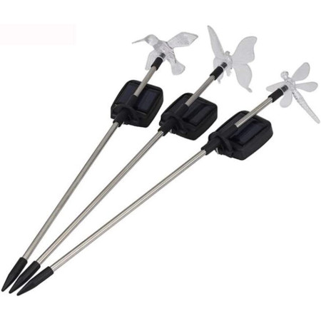 Set 3 Lampi Solare LED tip pasare-fluture-libelula, Inaltime 43 cm, Flippy, Multicolor