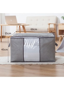 Husa de Depozitare cu Fermoar Orizontala, Flippy, Pliabila, Maner Ranforsat si Fereastra Transparenta, Fermoar Rezistent, pentru Haine, Paturi, Plapumi, Perne, Lenjerii de Pat, Jucarii, 60x40x35 cm, Gri-Transparent
