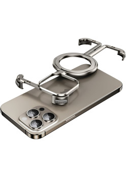 Husa MagSafe Metalica Compatibila cu iPhone 15 Pro, Flippy, Clear Case, Aliaj de Aluminiu, cu Magnet, fara Rama, Antisoc, Antizgariere, Incarcare Wireless, Gri Metalizat