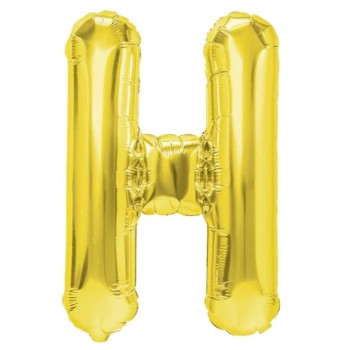 Balon Folie Metalizata Litera H, Flippy, 40 cm, Umflati cu Heliu sau Aer, Ambalaj Individual, Pai inclus, Auriu