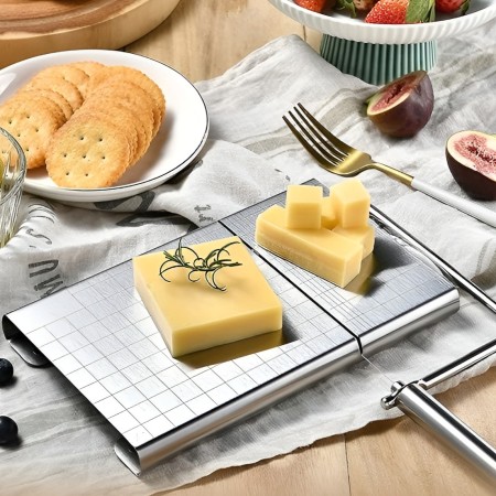 Feliator de Branza, Flippy, din Otel Inoxidabil, 5 Fire de Rezerva, Maner Ergonomic, Scara de Masurare, 24x21cm, Argintiu