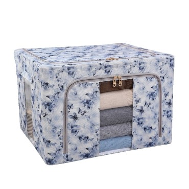 Cutie Depozitare, Flippy, 66L, din Material Textil, 50 x 40 x 33 cm, pentru Haine si Lenjerii, Model Fluturasi, Albastru