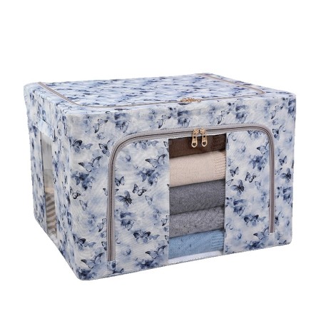 Cutie Depozitare, Flippy, 66L, din Material Textil, 50 x 40 x 33 cm, pentru Haine si Lenjerii, Model Fluturasi, Albastru