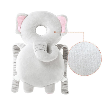 Rucsac cu Pernă de Protecție pentru Cap, Model Elefant din Plus, Suport Moale pentru Bebeluși, 33x6x19 cm, 180 g, Gri
