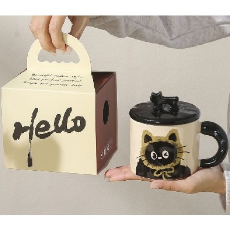 Cana ceramica, Flippy, Model in cutie, cu capac, Galben-Negru