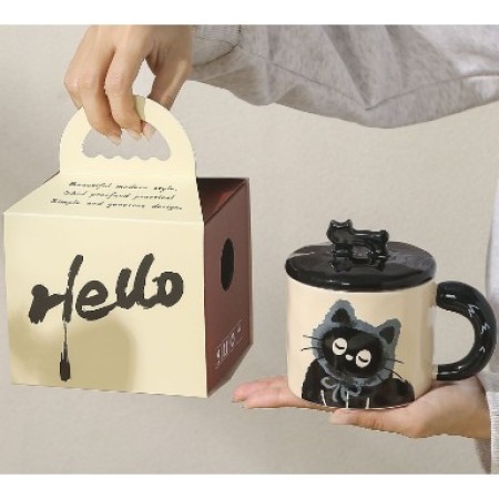 Cana ceramica, Flippy, Model in cutie, cu capac, Albastru-Negru