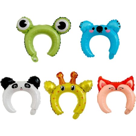 Balon din Folie Metalizata, Flippy, Tip Coronita cu Urechi, Model Koala, Ambalaj Individual, Pai Inclus, Umflare cu Aer sau Heliu, 26.5 x 28 cm, Albastru