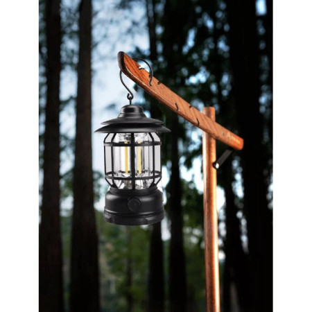 Felinar Camping Vintage Portabil, 21 COB LED, Intensitate Reglabilă, Iluminare 360°, Cu Cârlig, 5W, Negru