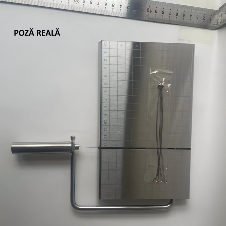 Feliator de Branza, Flippy, din Otel Inoxidabil, 5 Fire de Rezerva, Maner Ergonomic, Scara de Masurare, 24x21cm, Argintiu