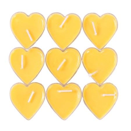 Set 9 Lumanari in Forma de Inima, Flippy, pentru Ziua Indragostitilor, Aroma de Citrice, Ardere 3.5 h, din Parafina, 4 x 2 cm, Galben