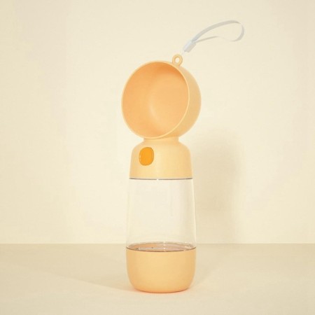 Sticla Animale, Flippy, Portabila, pentru Hrana si Apa, din ABS, 400 ml/182 ml, 25.5 x 8 x 9 cm, Galben
