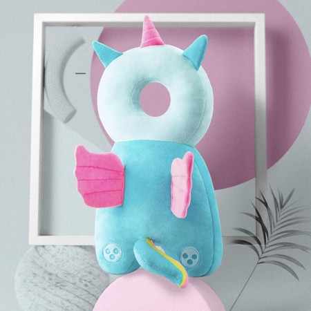 Pernă Tip Rucsac pentru Protecția Capului Bebelușilor, Tetieră Ergonomică Model Unicorn, 33x6x19 cm, 180 g, Albastru