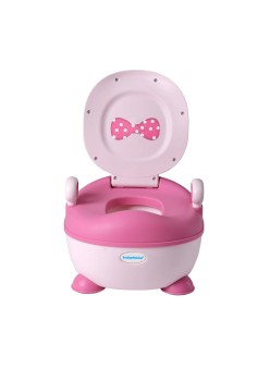 Olita pentru Copii, Flippy, +1an, Portabila, Design cu Fundita, cu Capac, Model Prietenos, Non-Toxic, Compartiment Detasabil, cu Manere, cu 4 Picioare, Usor de Curatat, 46*33*32 cm, Roz