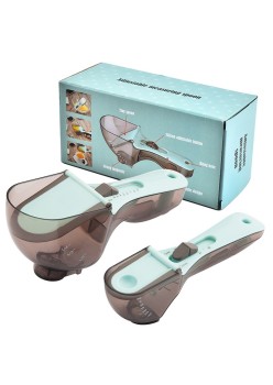 Set 2 Cupe Gradate pentru Bucatarie, Flippy, Cupe de Masurat Reglabile, Ergonomic, Confortabil, pentru Lichide si Solide, Volum ajustabil 5-30ml, 30-130ml, Culoare Albastru