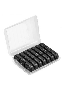 Cutie Depozitare Medicamente, Flippy, 7 Zile, 21 Compartimente, Cutie Suport, Recipiente Detasabile, Portabila, Compartimente Negre, Cutie Transparenta, 15.6x12 cm