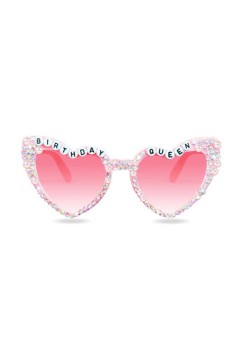 Ochelari Decorativi, Flippy, Model Birthday Queen, cu Perle si Pietre, pentru Aniversari, din PC, 15.3 x 5.7 x 14.5 cm, Roz
