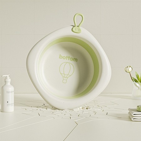 Cada Pliabila pentru Baie pentru Copii, Flippy, Cadita pentru Bebelusi, Model Romb cu Balon, Verde, 31.5x31.5x3.5 cm, 3L