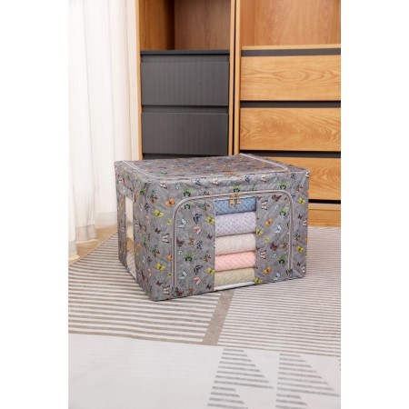 Cutie De Depozitare, Flippy, Pentru Haine, Lenjerie, Sosete Si Sutiene, Material Textil, 66L, Model Fluturasi, Canvas, Gri