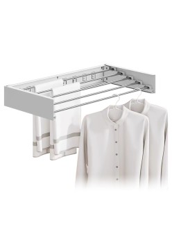Suport Haine, Flippy, Depozitare si Uscare Rufe, din Aluminiu, Pliabil, Impermeabil, Montare prin Perforare, 100 cm, Alb