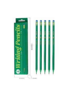 Set 12 Creioane Negre, Flippy, HB, pentru Scoala, cu Radiera, Model Verde-Albastru, 19 cm