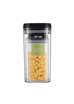 Cutii de Depozitare Alimente, Flippy, Set din 2 Cutii de tip Container, 2.5L, 1.2L, Recipiente pentru Cereale in Bucatarie,  Transparente cu Capac Negru