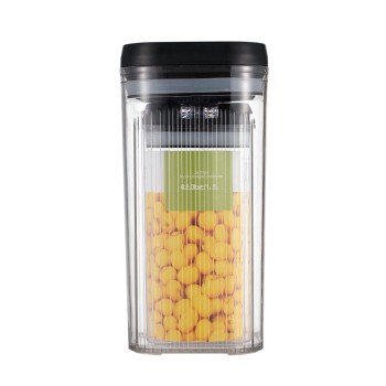 Cutii de Depozitare Alimente, Flippy, Set din 2 Cutii de tip Container, 2.5L, 1.2L, Recipiente pentru Cereale in Bucatarie,  Transparente cu Capac Negru