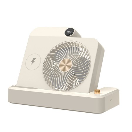 Ventilator 2in1, Flippy, Functie Incarcare Telefon Wireless, 100 Trepte de Viteza, 2400 mAh, 5V, 2A, 25 x 16.5 x 24 cm, Bej