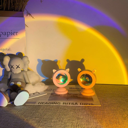 Lampa de veghe cu proiectie Multicolor RGB cu telecomanda, Flippy, lumina ambientala pentru atmosfera romantica, iepuras, Roz