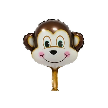 Balon din Folie Metalizata, Flippy, Mini Figurine Animalute, Model Maimutica, Tematica Aniversare, 42x42 cm, Ambalaj Individual, Pai Inclus, Umflare cu Aer sau Heliu, Multicolor