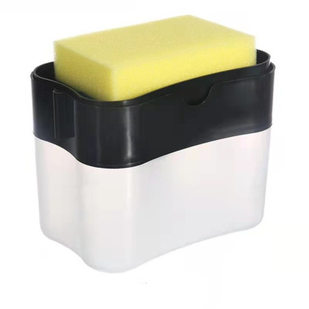 Dozator 2în1 pentru Detergent de Vase și Obiecte Sanitare, cu Suport pentru Burete, 380ML, Design Compact, 14 x 10.5 x 10 cm, Negru