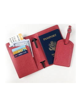Portofel pentru Pasaport si Carduri, Flippy, 23x16 cm, 70g, din Piele PU, Suport Pix, Accesoriu Suport Eticheta, Unisex, Multifunctional, Rosu
