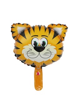 Balon din Folie Metalizata, Flippy, Mini Figurine Animalute, Model Tigru, Tematica Aniversare, 38x31 cm, Ambalaj Individual, Pai Inclus, Umflare cu Aer sau Heliu, Multicolor